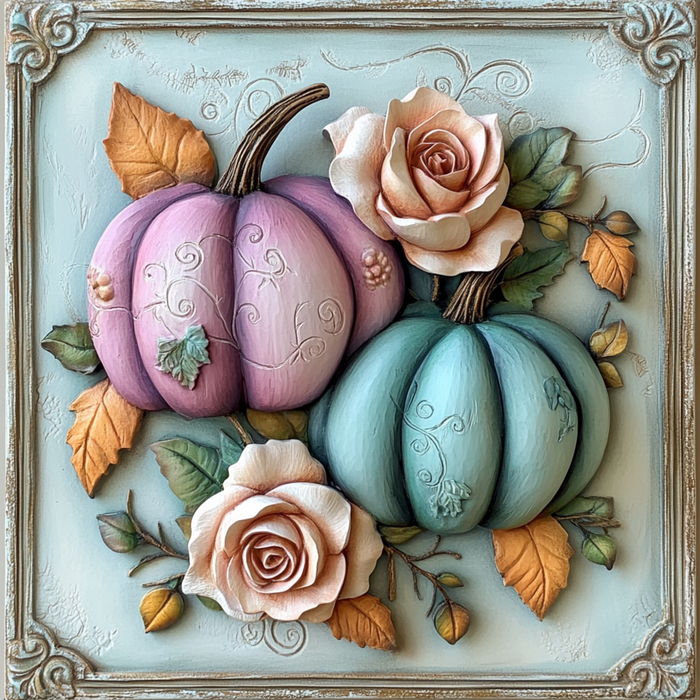 10" x 10" Fancy Pastel Pumpkins Fall Sign TTE-045