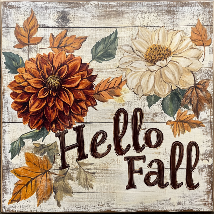 10" x 10" Hello Fall Flowers Sign TTE-063