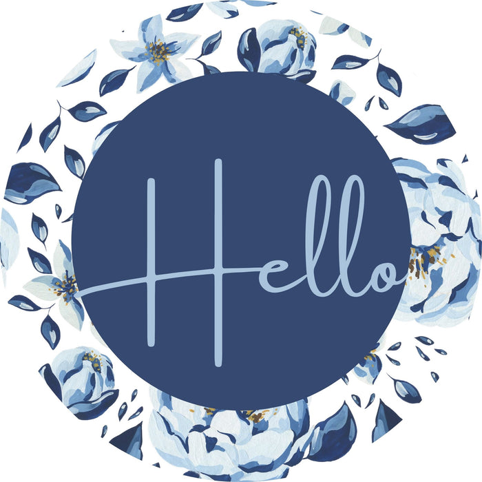 10" Trendy Tree Hello Blue Flowers Round Metal Sign TT-124