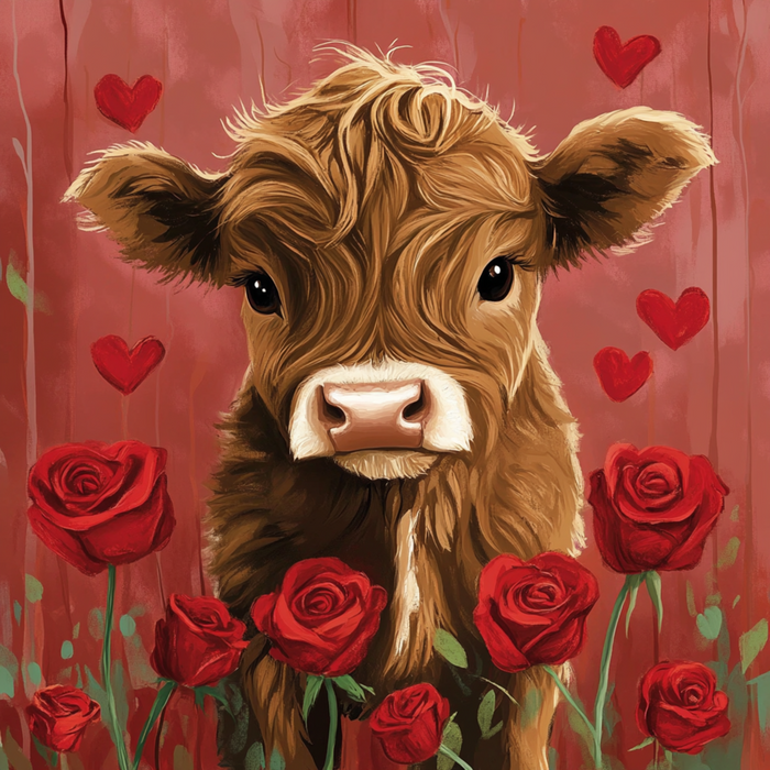 10" x 10" Highland Cow with Roses Valentine's Sign TTE-112