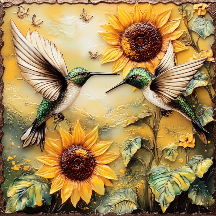 10" x 10" Hummingbirds & Sunflowers Sign TTE-068