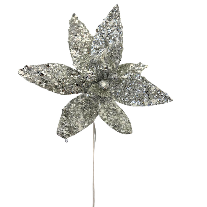 25" by 11" Silver Metallic Glitter Poinsettia ISB79673