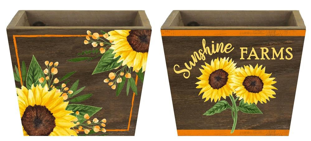 2 Asst 5.75"Sqx4.25"H Sunflower Planter Yellow/Moss/Brown/Orange KM1138