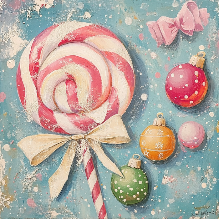 10" x 10" Candy Christmas Lollipop & Ornaments Sign TTE-057