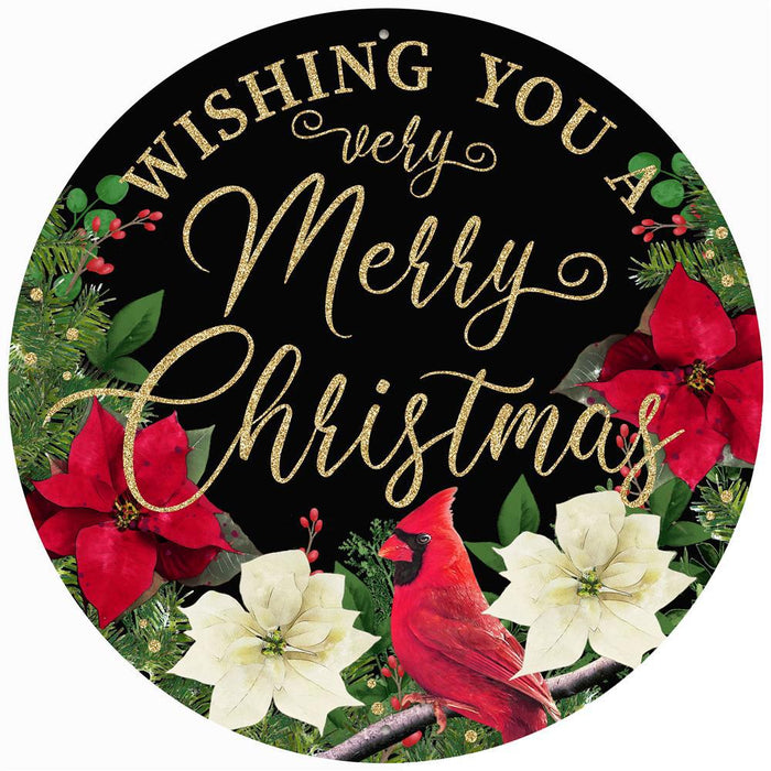 12"Dia Metal/Gltr Merry Christmas Sign Black/Emerald/Red/White MD1011