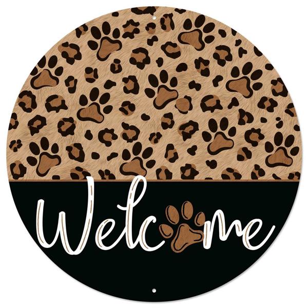 12" Diameter Brown/Tan/Black/White Leopard Pawprint Welcome Sign MD1153