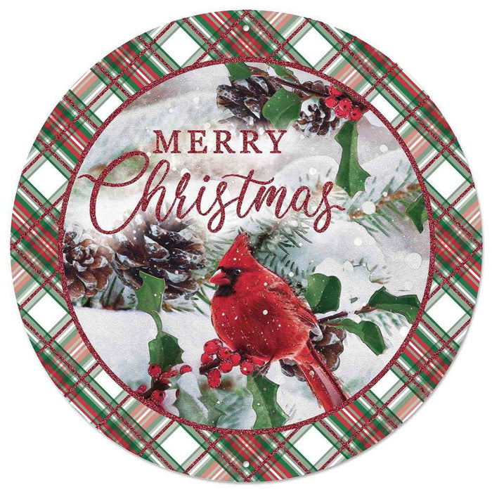 12"Dia Merry Christmas/Cardinal Sign White/Red/Green MD1260