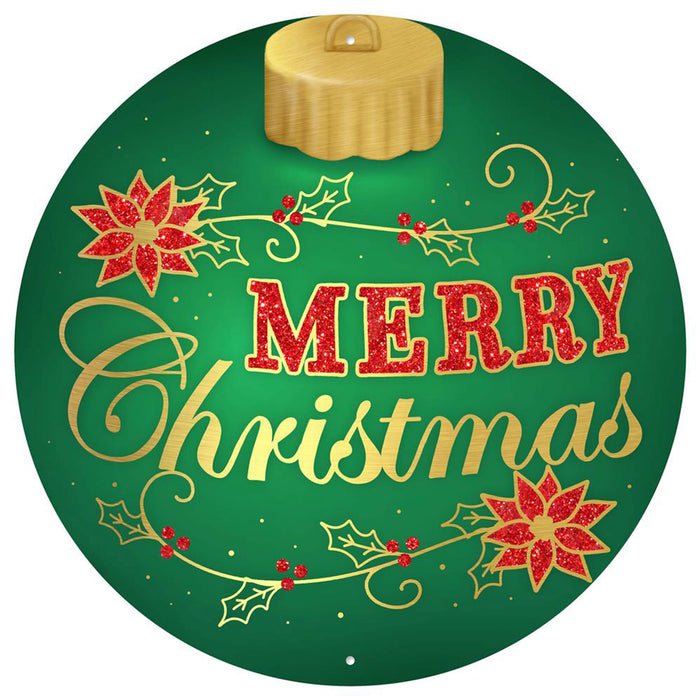 12"Dia Metal Merry Christmas Orn Sign Emerald/Gold/Red MD1328