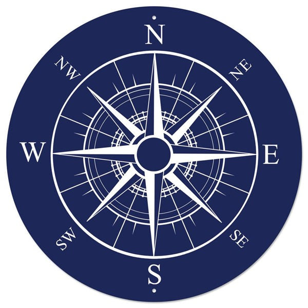 12" Diameter Navy Blue/White Metal Compass Sign MD1338