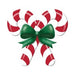 An embossed candy cane sign, featuring two crossed red and white candy canes with a green bow at the center, is described as the 13"Lx12"H Metal/Embossed Candy Cane Sign White/Emerald/Red MD136594.