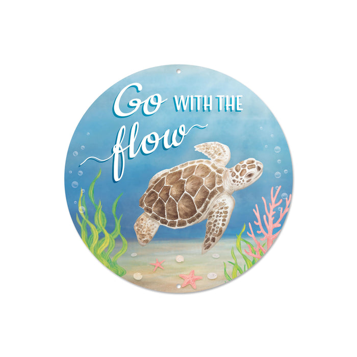 8"Dia Metal Go With The Flow Sign Blue/Brown/White MD1386