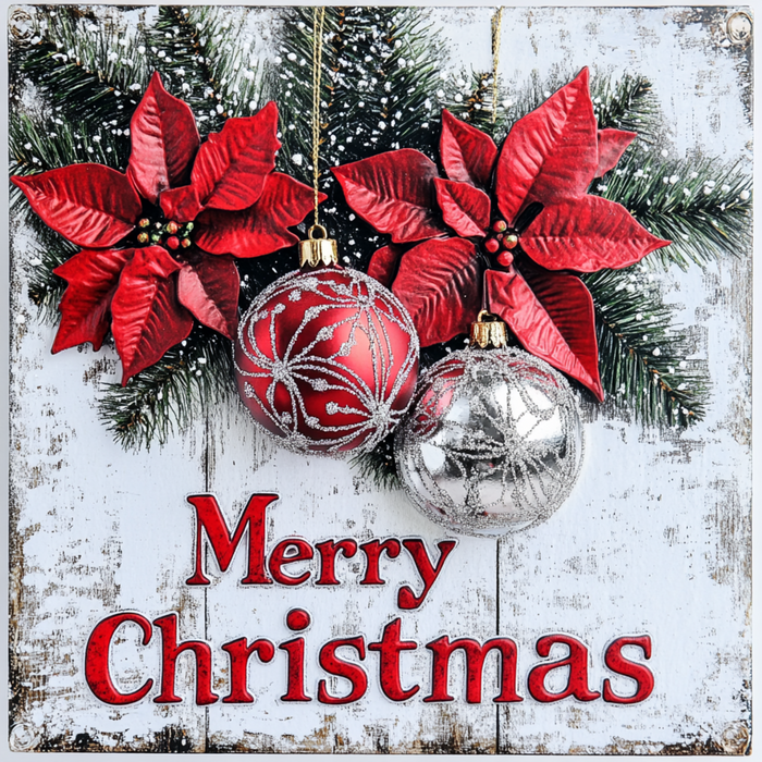 10" x 10" Merry Christmas Red & Silver Sign TTE-066