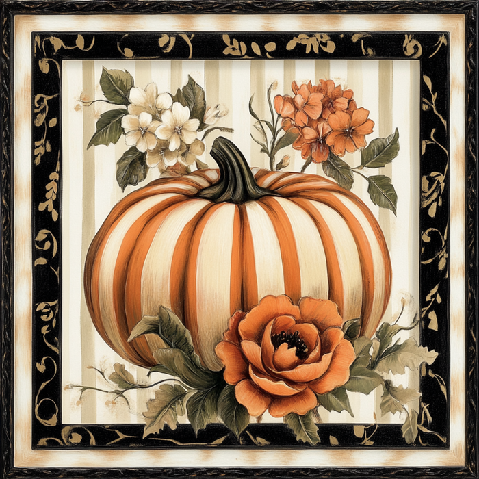 10" x 10" Elegant Orange/Cream Stripe Pumpkin Sign TTE-074