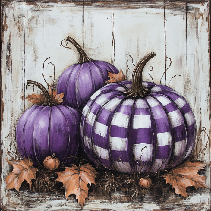 10" x 10" Purple & White Check Pumpkins Sign TTE-042