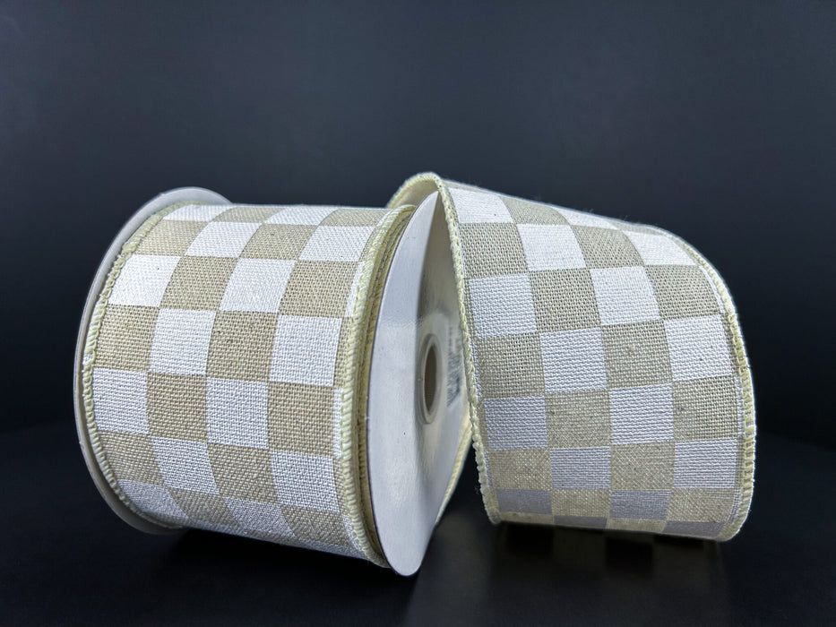 2.5"X10Y Ivory White Canvas Check Ribbon Q919740-01