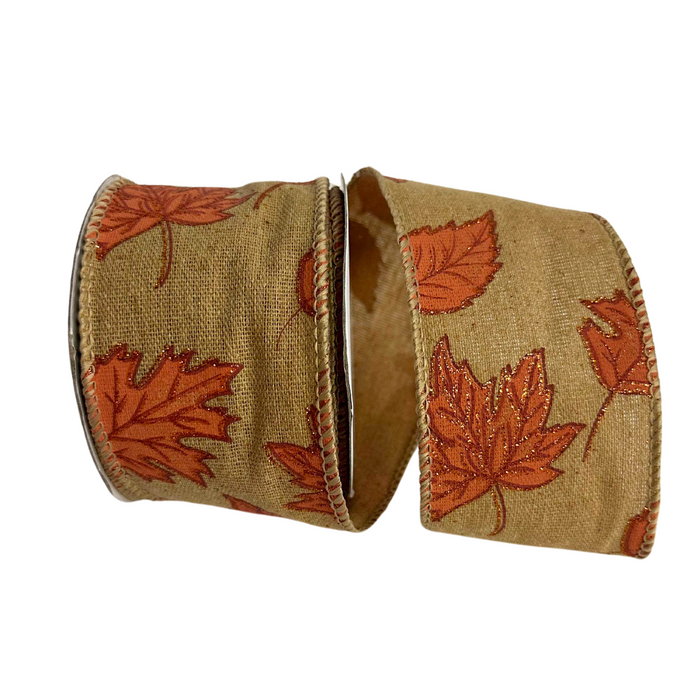 2.5" Burlap with Fall Leaves Ribbon R32911