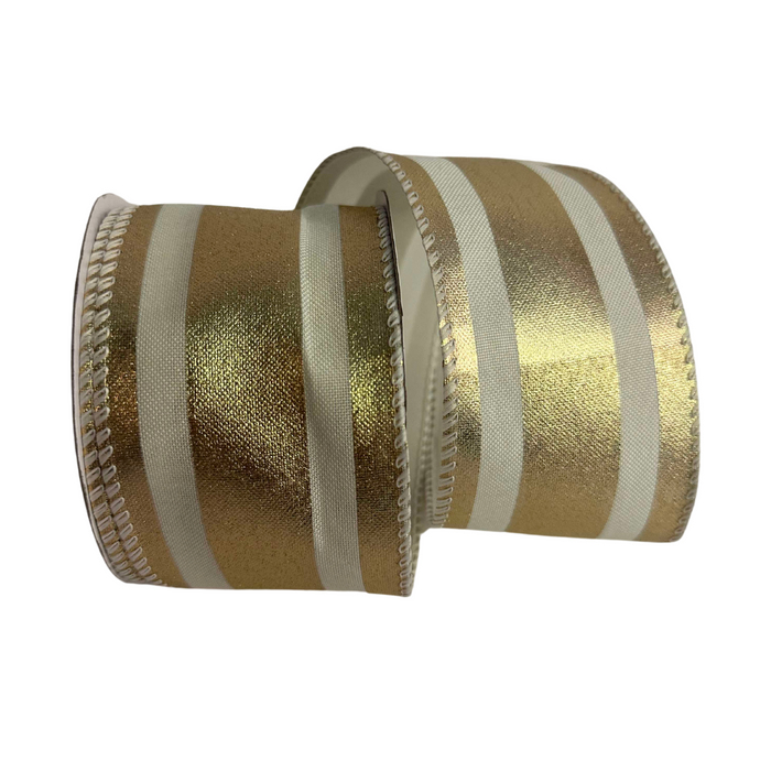 2.5" Metallic Gold and Cream Striped Ribbon R32917