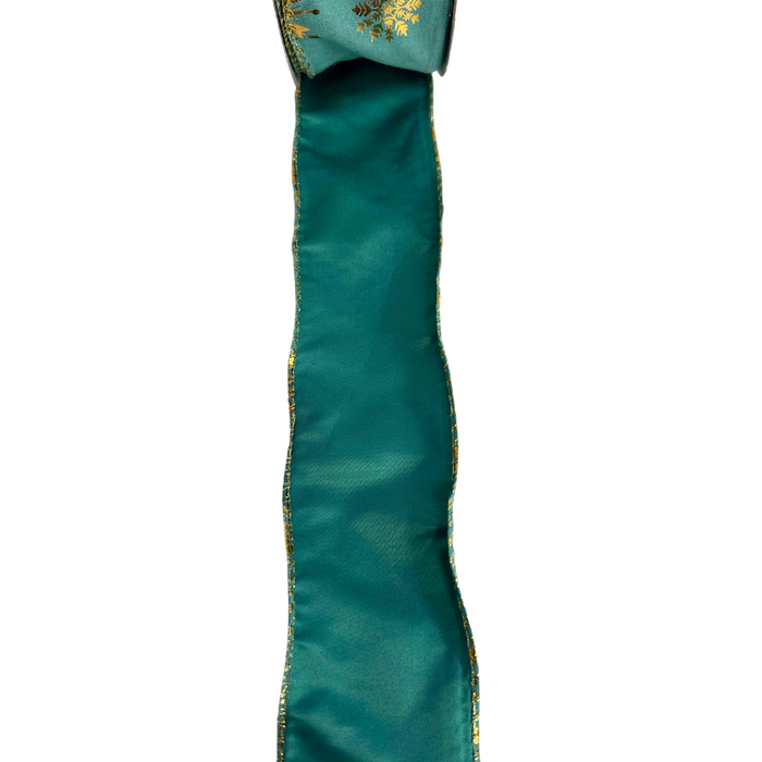 2.5" Seafoam Velvet with Golden Snowflakes Ribbon R32924