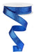 A spool of the 7/8"X10YD Royal Blue Metallic Ribbon RG0739925 is unwinding, creating a spiraling pattern on a white background. The textured, sparkly surface of this ribbon adds a vibrant and eye-catching effect.