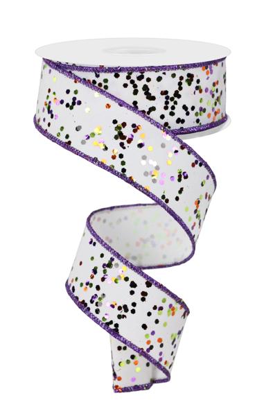 1.5" X 10Yd White/Orange/Black/Purple/Lime Sprinkled Hex Glitter Finish  RGE1253E9