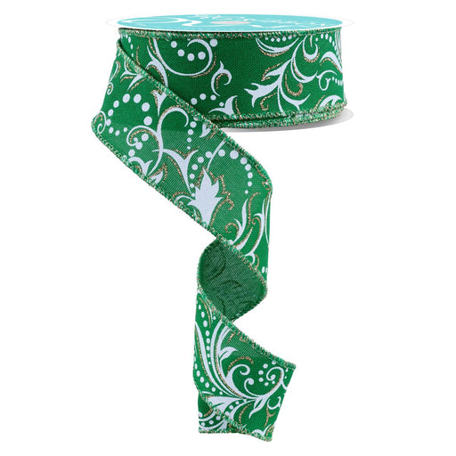 Leaf Filagree W/Dots Emerald/White/Champagne Ribbon RGF144606