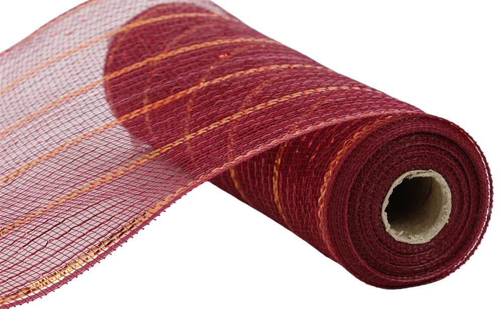 10.25"X10Yd Wide/Thin Foil Stripe Mesh Burgundy/Red/Orange RY8508CM