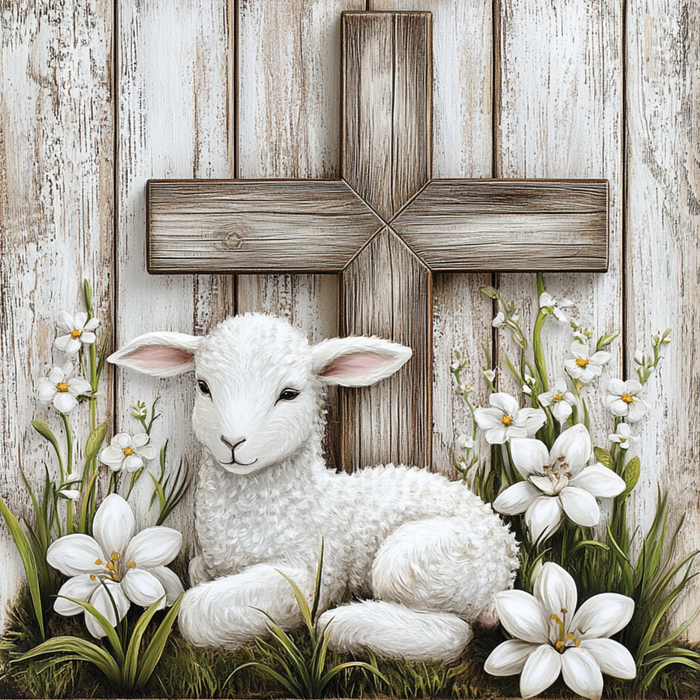 10" x 10" Religious Lamb & Cross Sign TTE-202