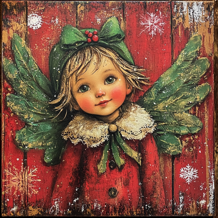 10" x 10" Rustic Christmas Angel Sign TTE-083