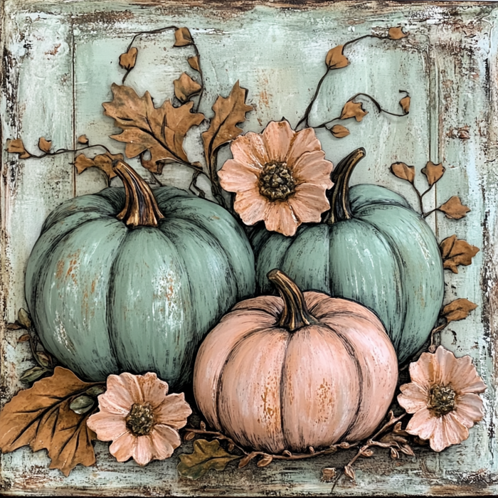 10" x 10" Sage and Blush Fall Pumpkins Sign TTE-041