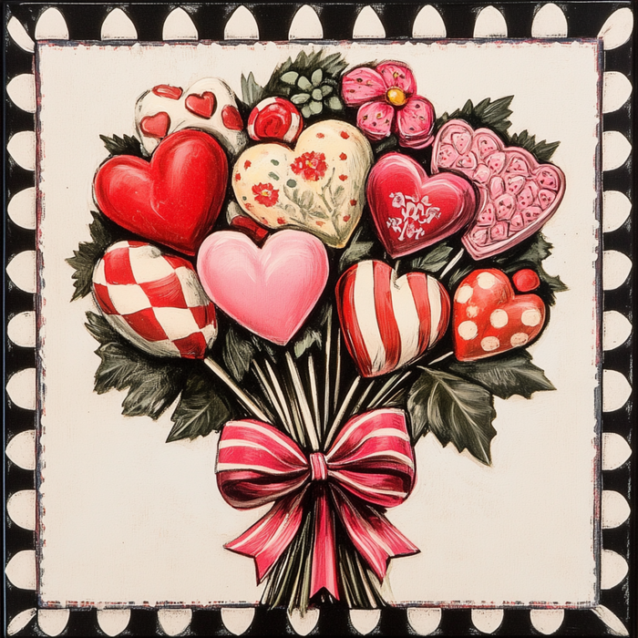 10" x 10" Valentine Bouquet Pink Bow Sign TTE-127