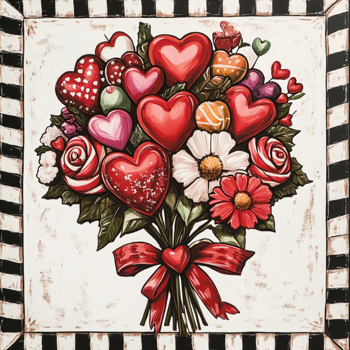 10" x 10" Valentine Bouquet Red Bow Sign TTE-126