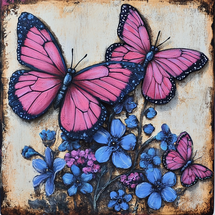 10" x 10" Vintage Pink Butterflies Sign TTE-209