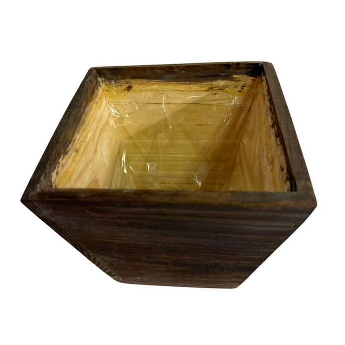 6" Natural Wood Square Pot WD384N