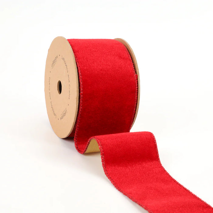 2.5" Red and Gold Reversible Velvet Lurex Wired Ribbon WR-10136-063-10