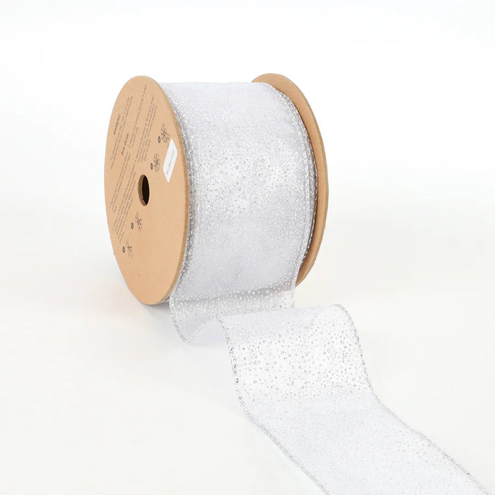 2.5" White Glitter Sheer Wired Ribbon WR-10241-063-10