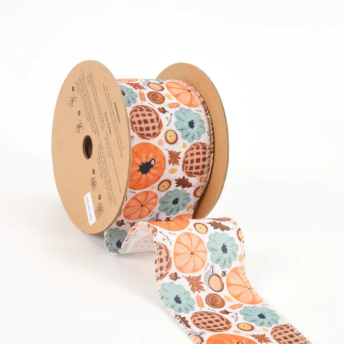 2.5" Natural and Multi Pumpkin Frenzy Wired Ribbon WR-10367-063-10