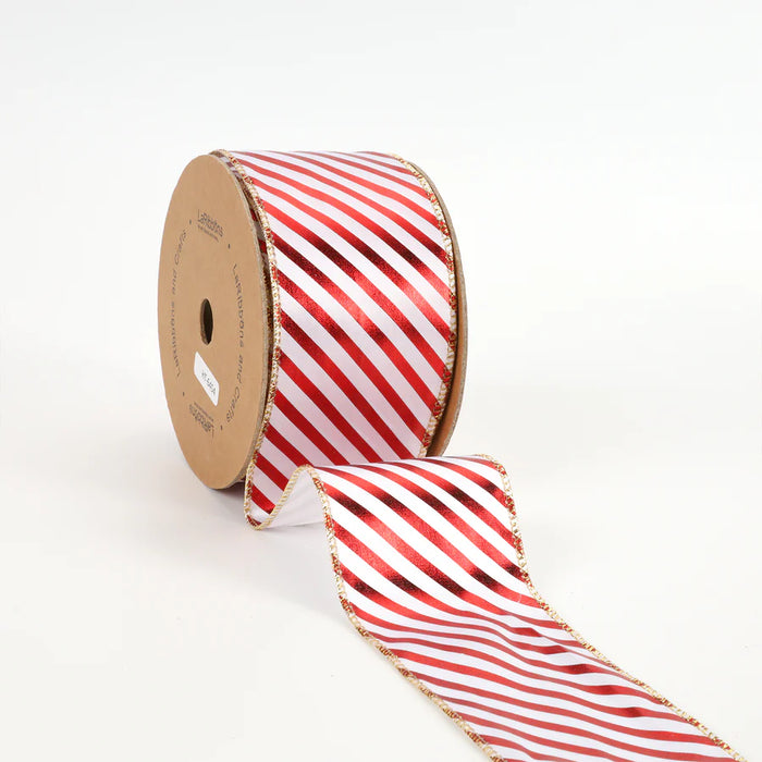 2.5" Red and White Metallic Stripe Wired Holiday Ribbon WR-10454-063-10