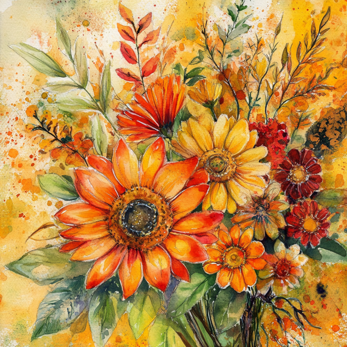 10" x 10" Watercolor Fall Flowers Sign TTE-077