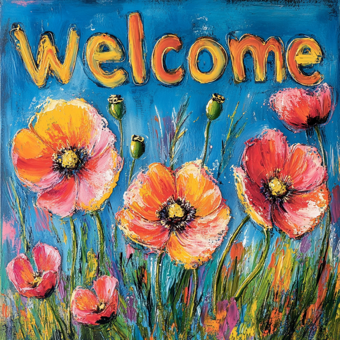 10" x 10" Welcome Watercolor Flowers Sign TTE-207