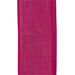 A close-up of the 1.5X10Y Fuchsia Poly Linen Ribbon X314809-28 shows its vibrant fuchsia color with wired edges and visible stitching against a white background.