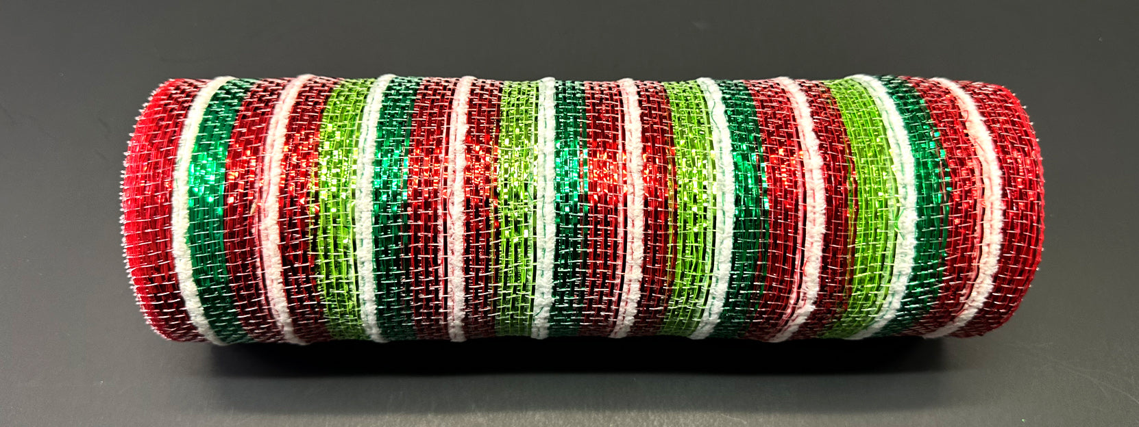 10"X10Y Red-Lime-Emerald Metallic Stripe/White Fuzzy Mesh XB241110-17