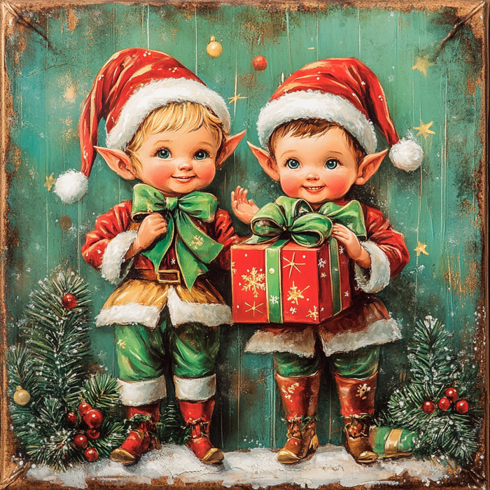 10" x 10" Vintage Baby Christmas Elves Sign TTE-027