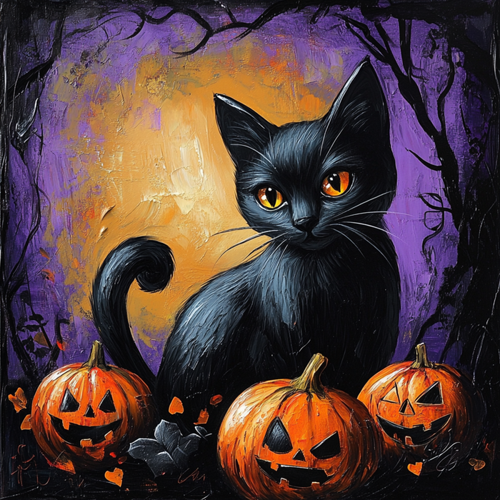 10" X 10" Black Cat & Jack-O-Lanterns Sign TTE-033