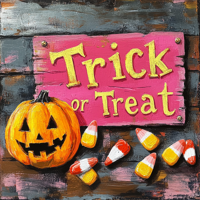 Trendy Tree Rustic Trick or Treat Halloween Square Sign TT-212