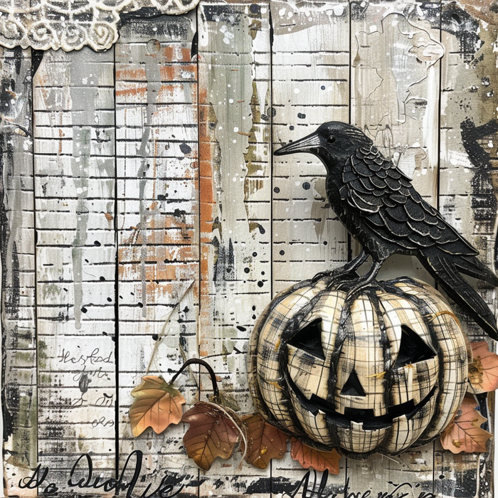 10" Trendy Tree Crow/Check Jack-O-Lantern Square Metal Sign TT-151