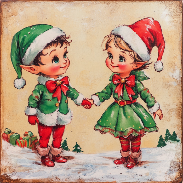 10" x 10" Classic Christmas Elves Holding Hands Sign TTE-006