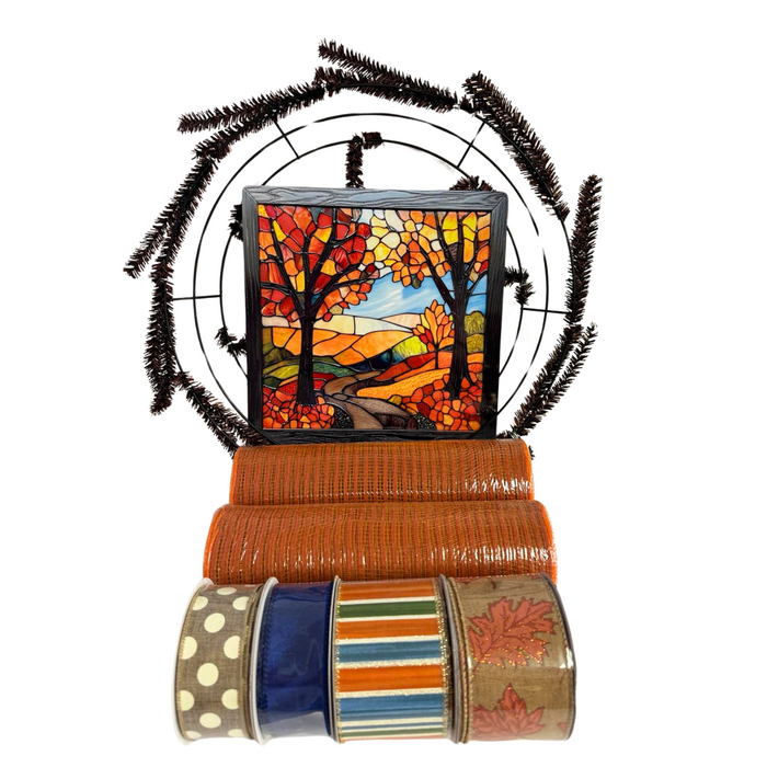 Fall Stained Glass Trees Mesh Wreath Kit