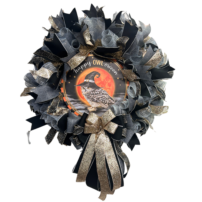 Happy Owl-oween Completed Mesh Wreath