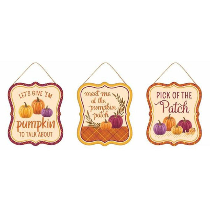 3Asst 7"Lx6"H Tin Matte Pumpkin Signs Cream/Wine/Mulberry MD1207