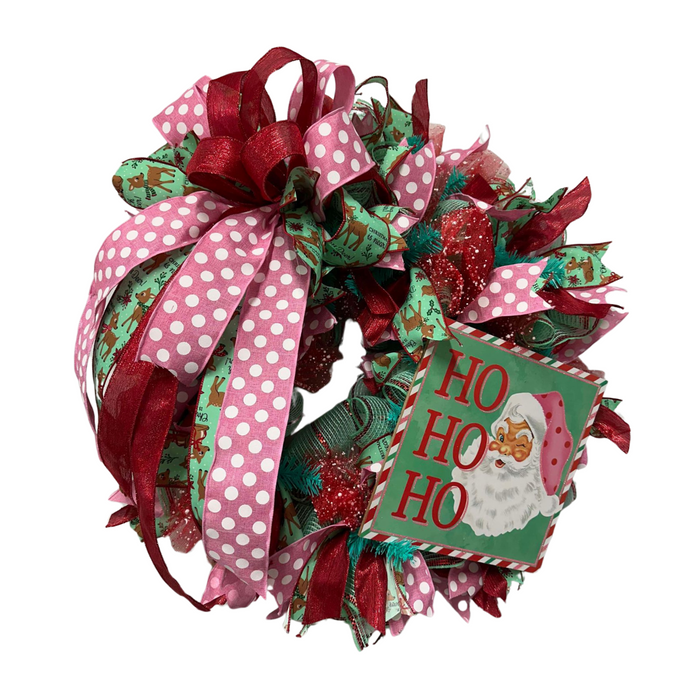 Mint HO HO HO Completed Mesh Wreath